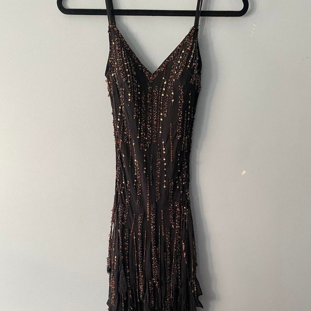 SOLD - Vintage Black Silk Sue Wong Nocturne Beaded Flapper Inspired Dress